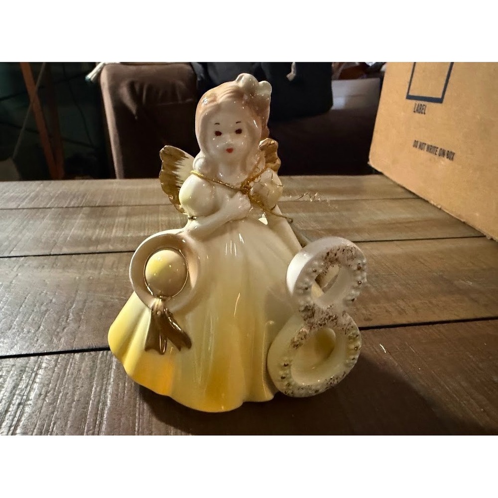 Josef Originals Birthday Girls 8th Angel Figurine Yellow Dress Gold Trim‎